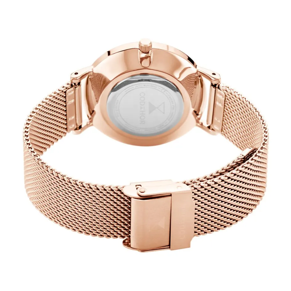 Hot CODHOR Montre Cindy Blanc cadran doré rose fond blanc bracelet acier doré