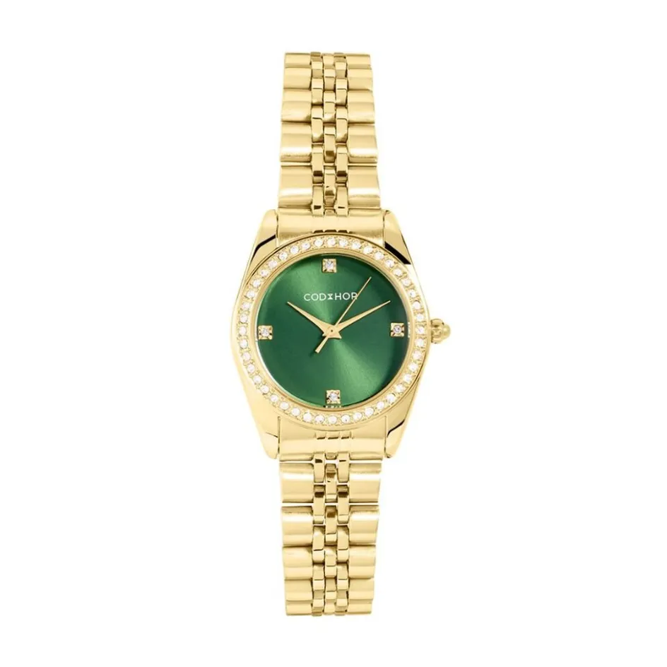 Outlet CODHOR Montre Irina Vert cadran doré fond vert bracelet acier doré