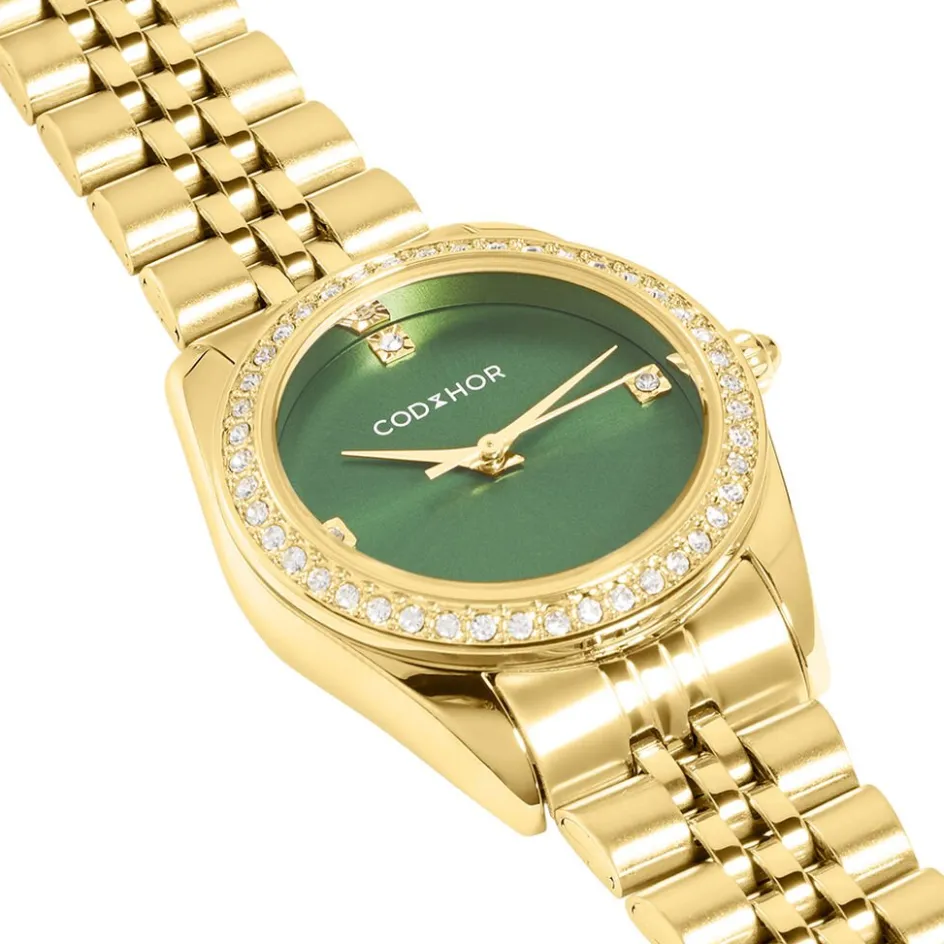 Outlet CODHOR Montre Irina Vert cadran doré fond vert bracelet acier doré