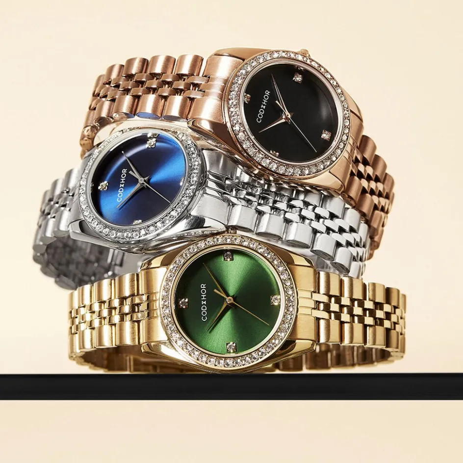 Outlet CODHOR Montre Irina Vert cadran doré fond vert bracelet acier doré