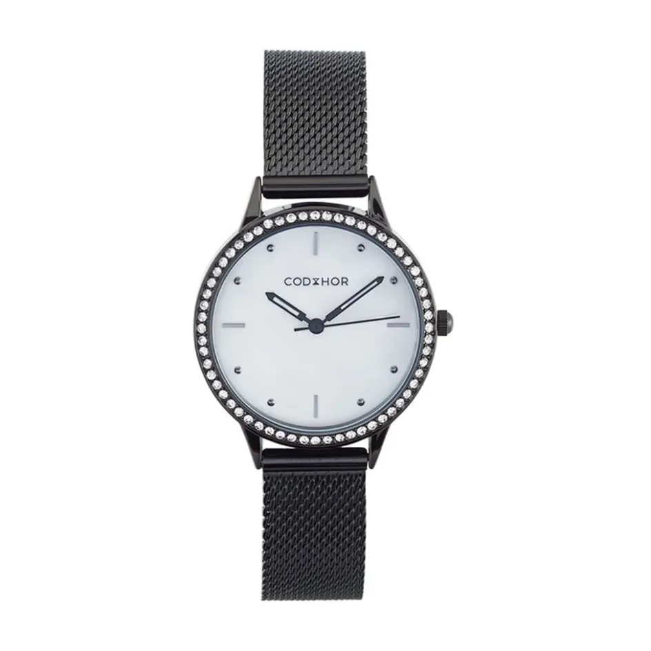 New CODHOR Montre Joy Blanc cadran noir fond blanc bracelet acier noir
