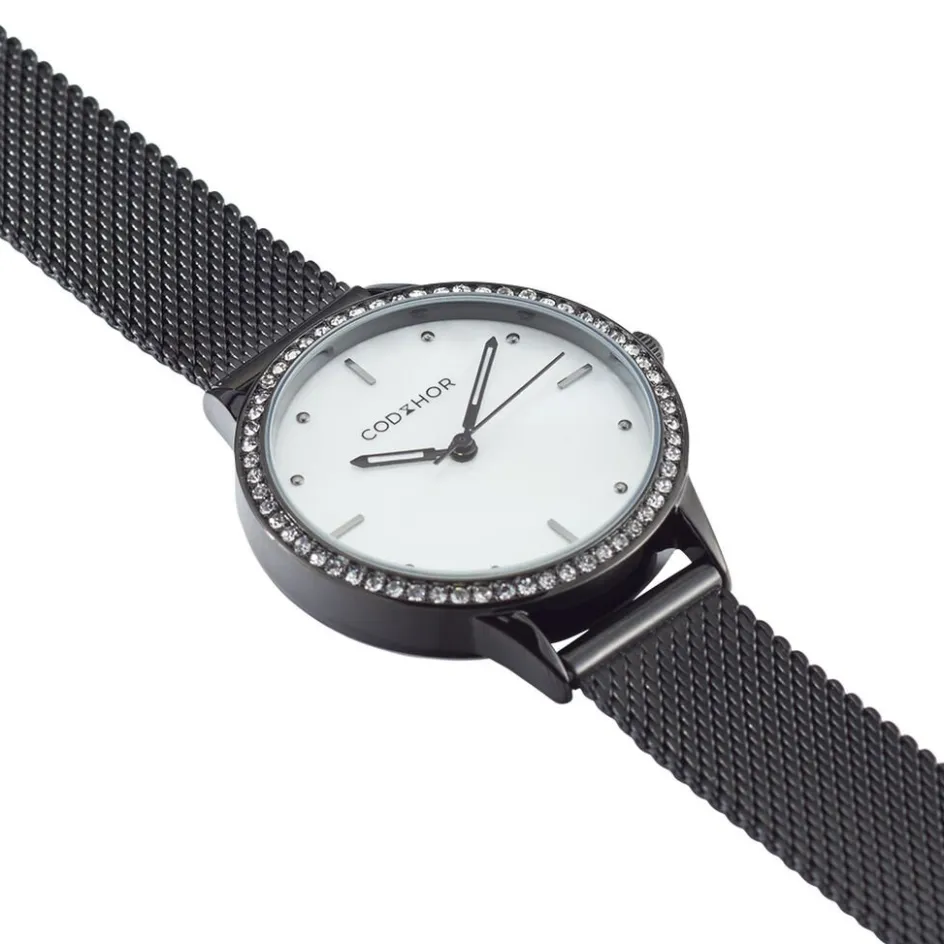 New CODHOR Montre Joy Blanc cadran noir fond blanc bracelet acier noir