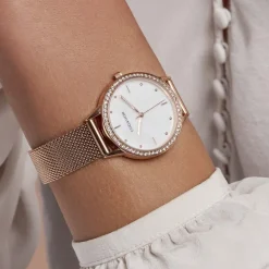 CODHOR Montre Joy Blanc cadran doré rose fond blanc bracelet acier doré rose