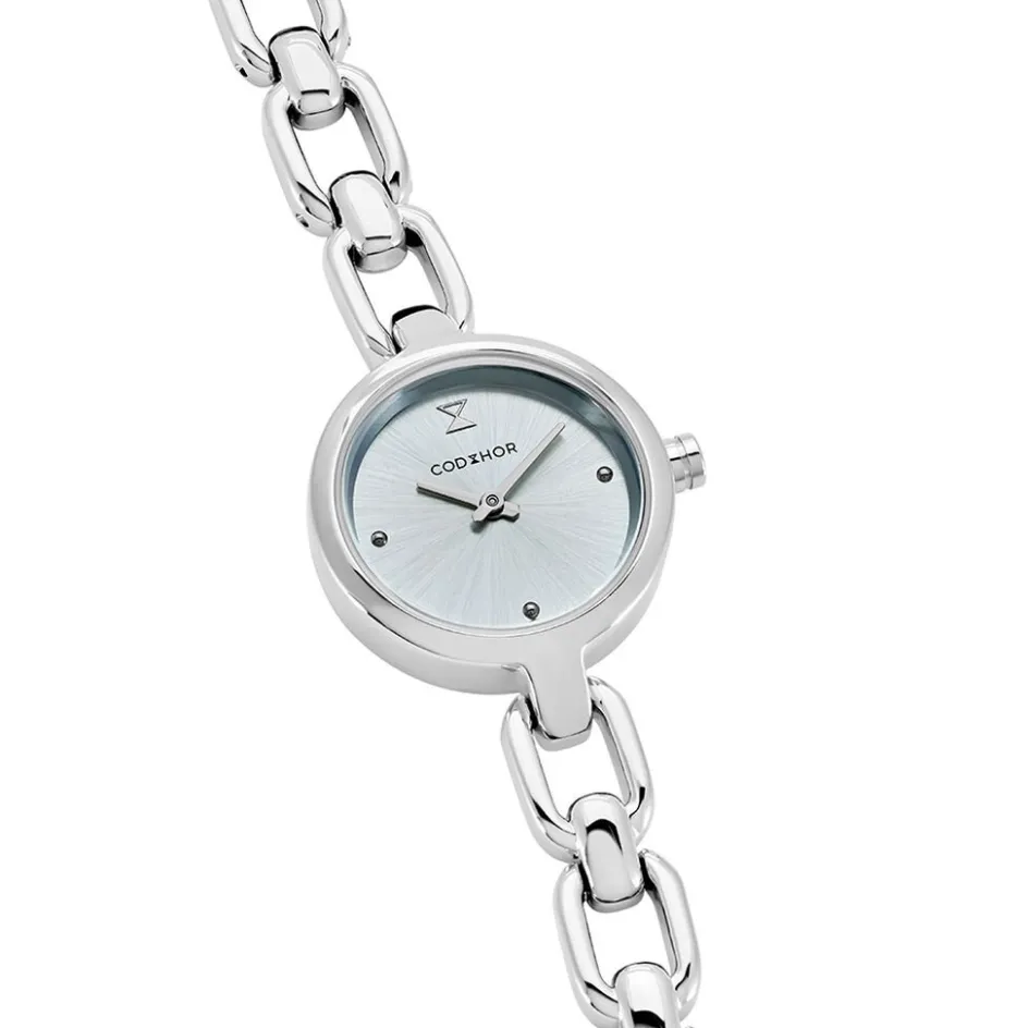 Discount CODHOR Montre Lina Bleu Gris cadran argenté fond bleu gris bracelet alliage argenté