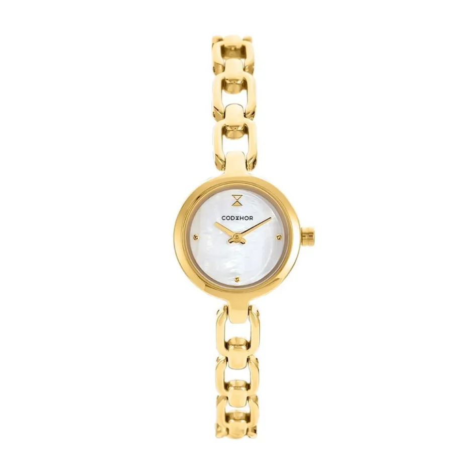 Best CODHOR Montre Lina Nacre Blanche cadran doré fond nacre blanche bracelet alliage doré