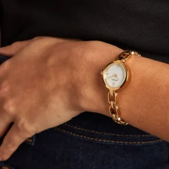 Best CODHOR Montre Lina Nacre Blanche cadran doré fond nacre blanche bracelet alliage doré