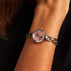 New CODHOR Montre Lina Rose cadran argenté fond rose bracelet alliage argenté