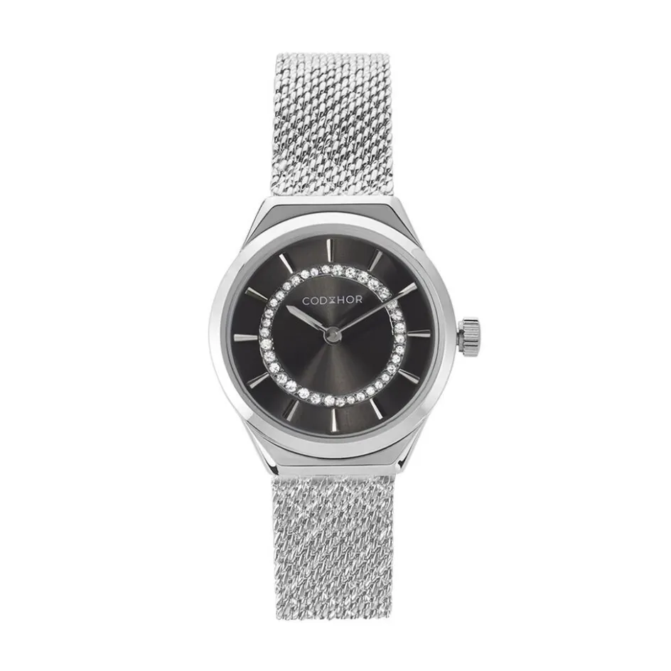 Hot CODHOR Montre Lola Noir cadran argenté fond noir bracelet acier argenté