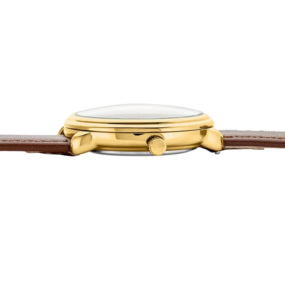 Best CODHOR Montre Louna Argenté cadran doré fond argenté bracelet synthétique marron