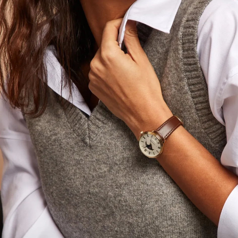 Best CODHOR Montre Louna Argenté cadran doré fond argenté bracelet synthétique marron