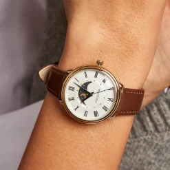 Best CODHOR Montre Louna Argenté cadran doré fond argenté bracelet synthétique marron