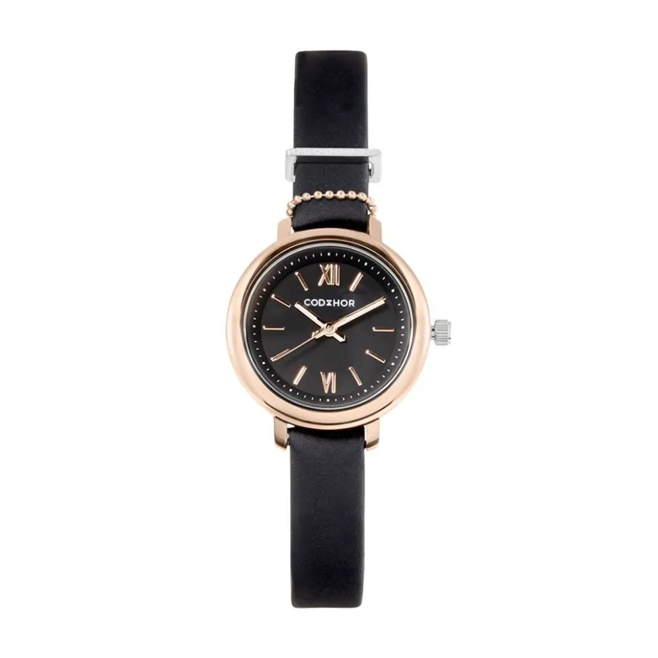 Best CODHOR Montre Nérine Noir cadran doré rose fond noir bracelet synthétique noir