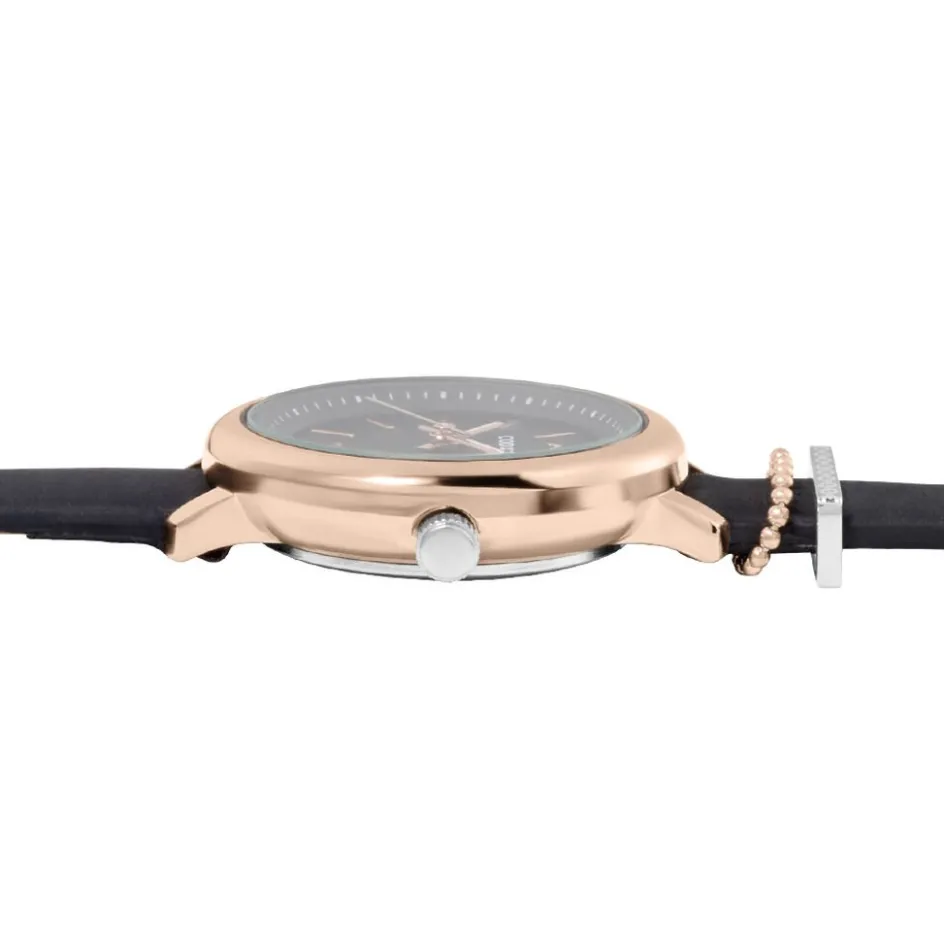 Best CODHOR Montre Nérine Noir cadran doré rose fond noir bracelet synthétique noir
