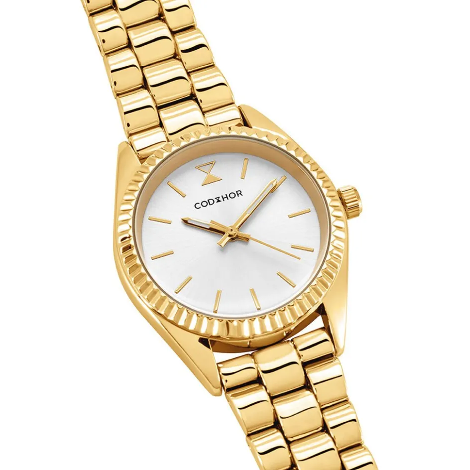 Discount CODHOR Montre Sandy Blanc cadran doré fond blanc bracelet alliage doré