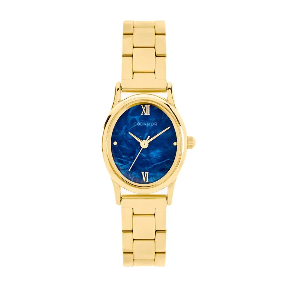Online CODHOR Montre Suzanne Bleu cadran doré fond bleu bracelet acier doré