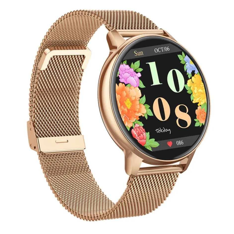 New TEKDAY Montre Connectée cadran rose bracelet acier rose