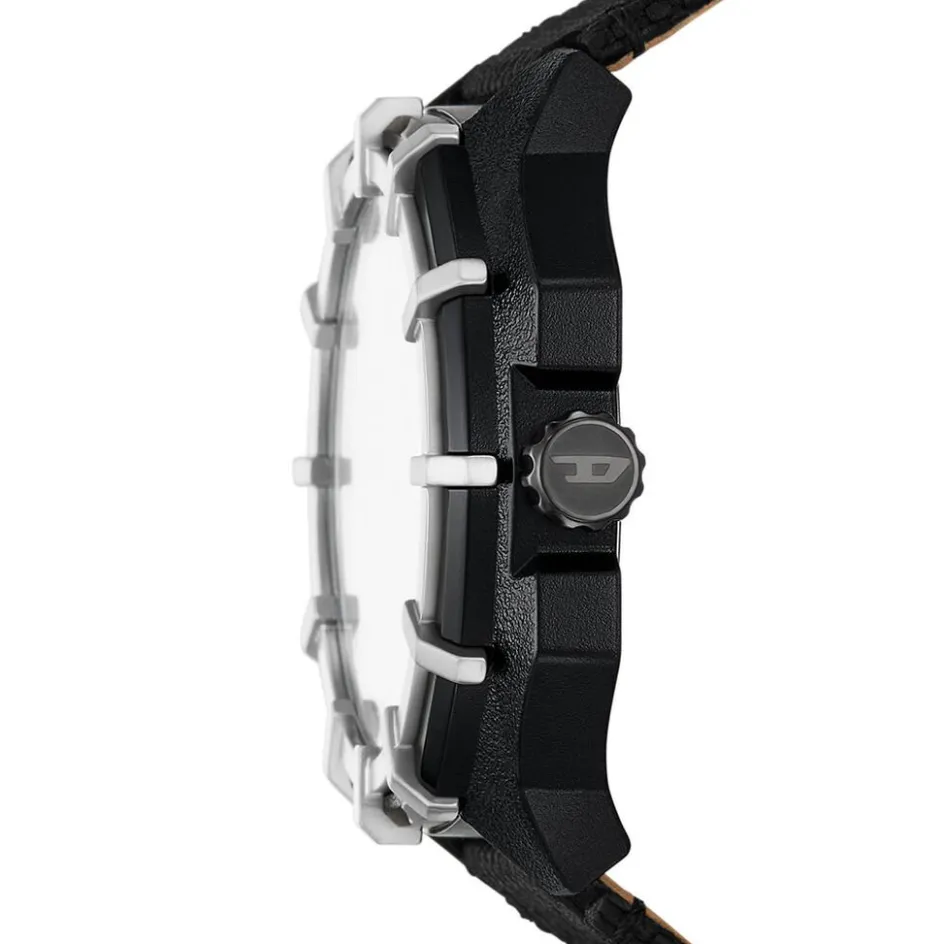 New DIESEL Montre Framed Bleu cadran noir fond bleu bracelet cuir de vache noir