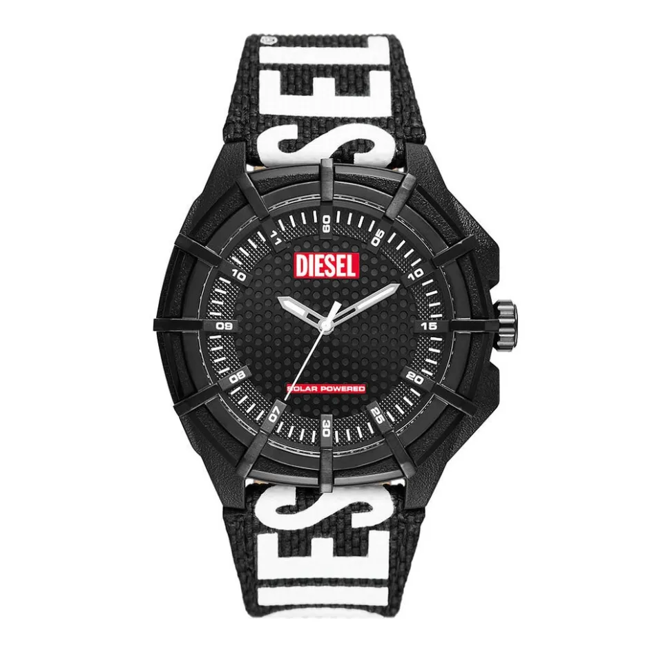 DIESEL Montre Framed Noir cadran noir fond noir bracelet cuir de vache noir