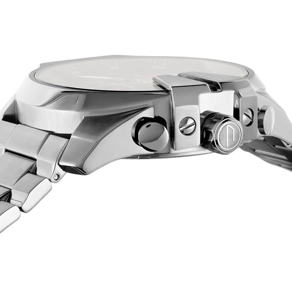 Clearance DIESEL Montre Mega Chief Noir cadran argenté fond noir bracelet acier argenté