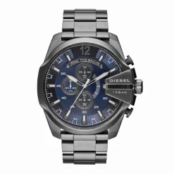 Best DIESEL Montre Mega Chief Bleu cadran gris fond bleu bracelet acier gris