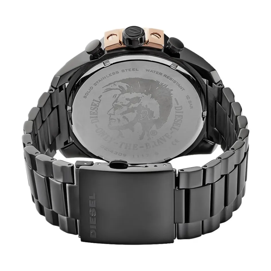 Sale DIESEL Montre Mega Chief Noir cadran noir fond noir bracelet acier noir