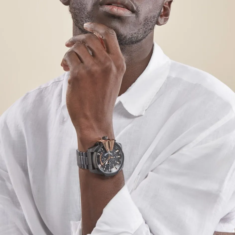 Sale DIESEL Montre Mega Chief Noir cadran noir fond noir bracelet acier noir