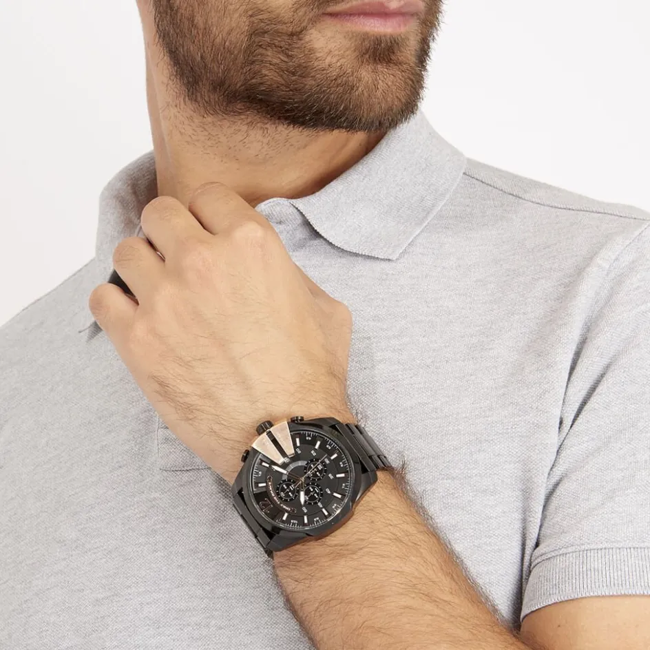 Sale DIESEL Montre Mega Chief Noir cadran noir fond noir bracelet acier noir