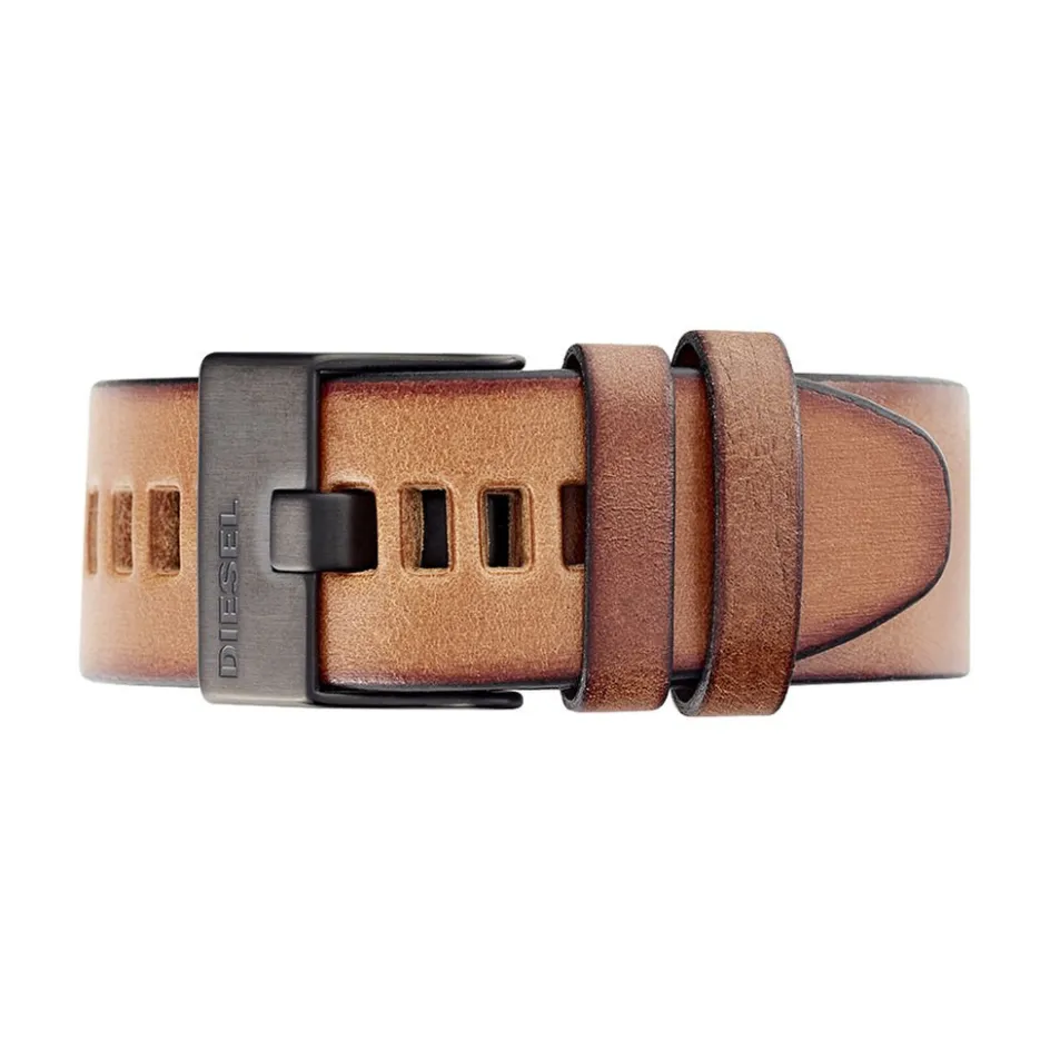 New DIESEL Montre Nsbb Gris cadran noir fond gris bracelet cuir marron