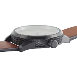 New DIESEL Montre Nsbb Gris cadran noir fond gris bracelet cuir marron