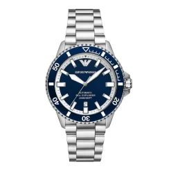 Online EMPORIO ARMANI Montre Bleu cadran argenté fond bleu bracelet acier argenté