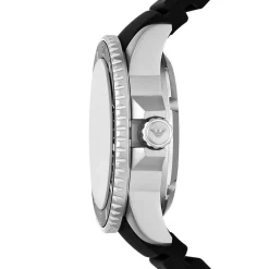Best EMPORIO ARMANI Montre Noir cadran argenté fond noir bracelet silicone noir