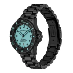 Best EMPORIO ARMANI Montre Sea Explorer Bleu cadran noir fond bleu bracelet acier noir