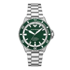 Best EMPORIO ARMANI Montre Vert cadran argenté fond vert bracelet acier argenté