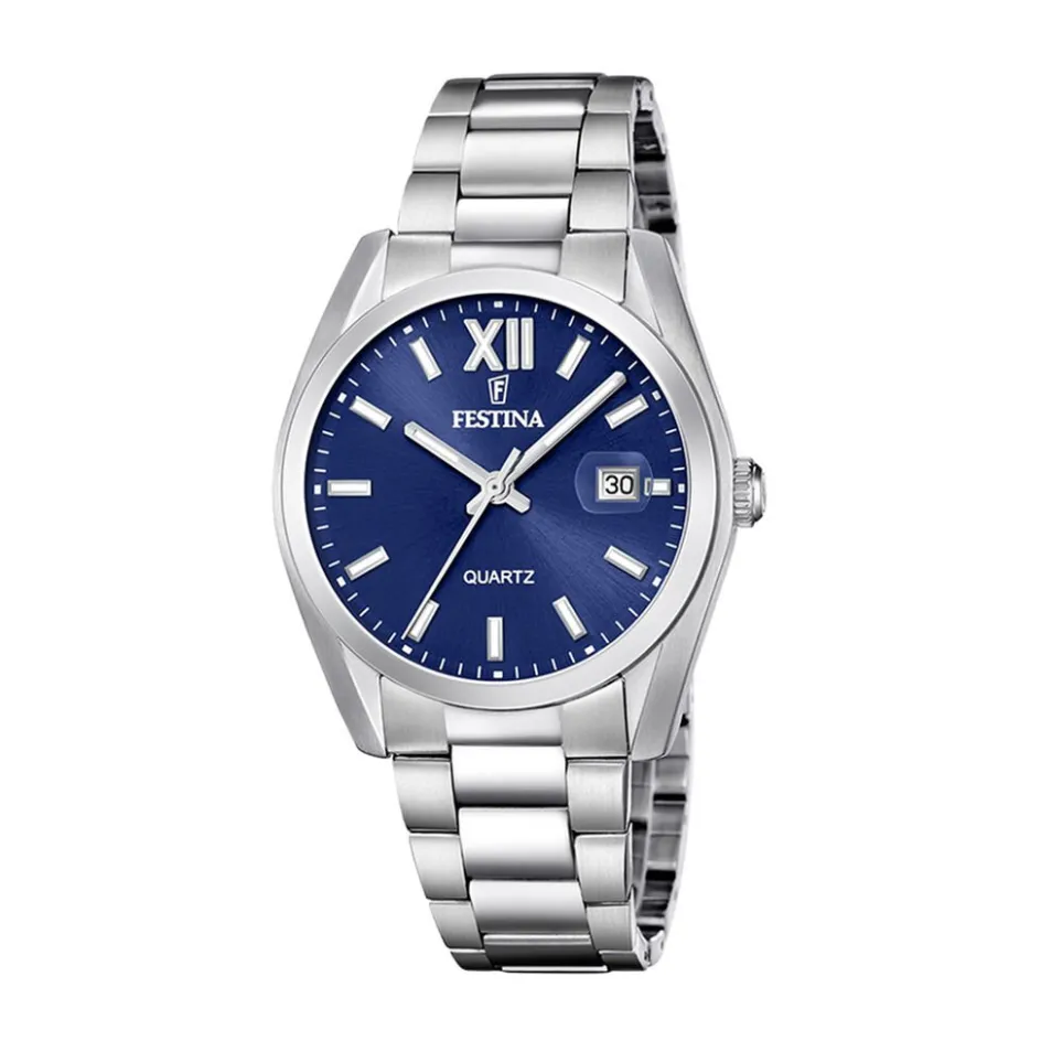 Outlet FESTINA Montre Classics Bleu cadran argenté fond bleu bracelet acier argenté