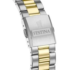 New FESTINA Montre Classics Blanc cadran argenté fond blanc bracelet acier bicolore
