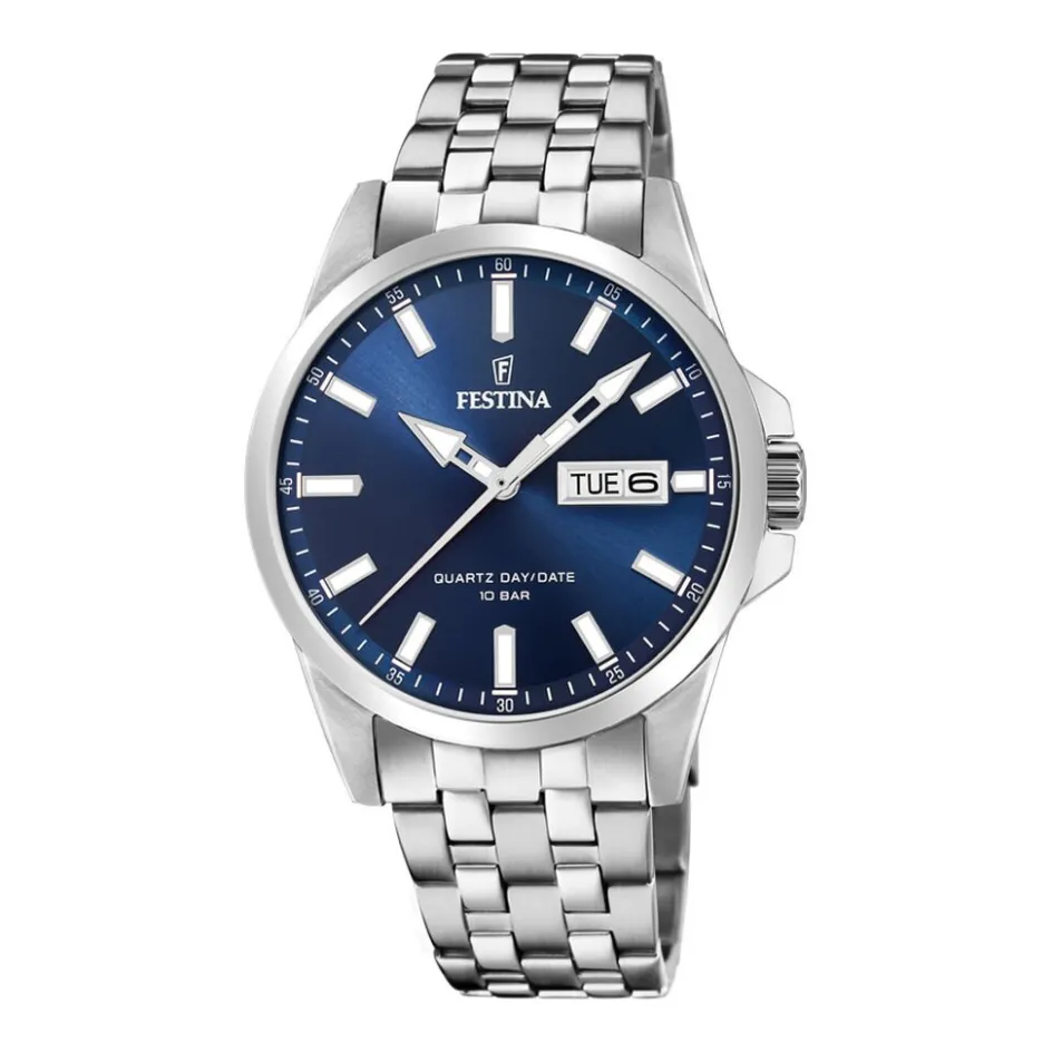 Clearance FESTINA Montre Classics Bleu cadran argenté fond bleu bracelet acier argenté