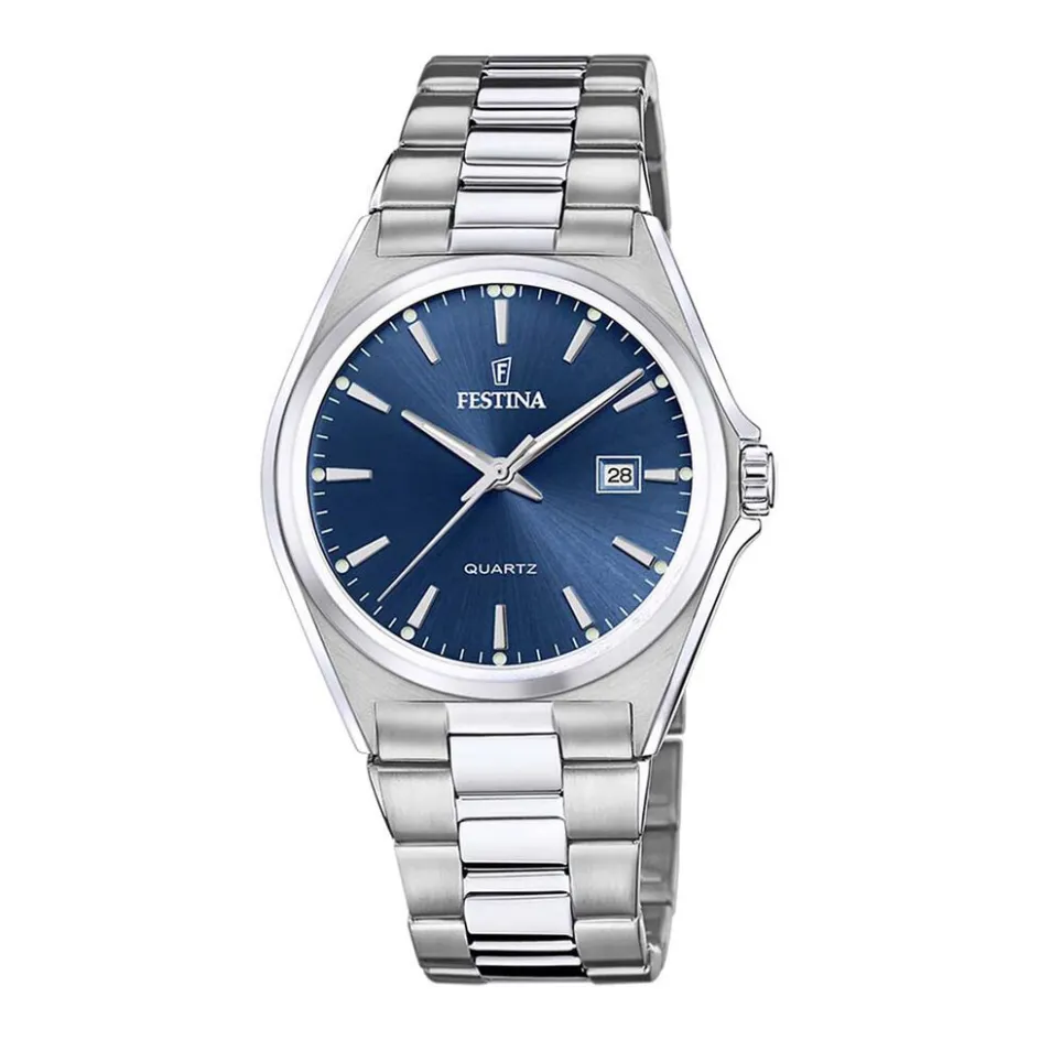 Clearance FESTINA Montre Classics Bleu cadran argenté fond bleu bracelet acier argenté