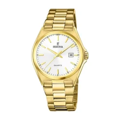 Sale FESTINA Montre Classique Blanc cadran doré fond blanc bracelet acier doré
