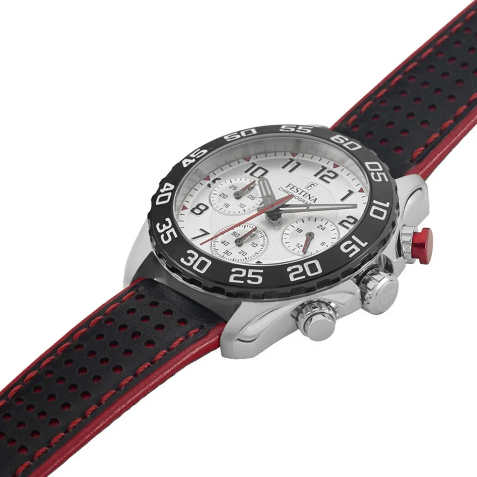 Outlet FESTINA Montre Junior Fond Blanc cadran argenté fond blanc bracelet cuir noir