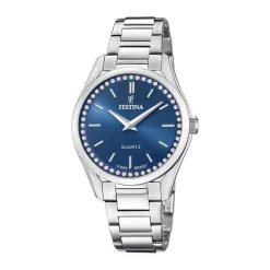 Hot FESTINA Montre Mademoiselle Bleu cadran argenté fond bleu bracelet acier argenté