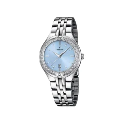 Outlet FESTINA Montre Mademoiselle Bleu Sky cadran argenté fond bleu sky bracelet acier argenté
