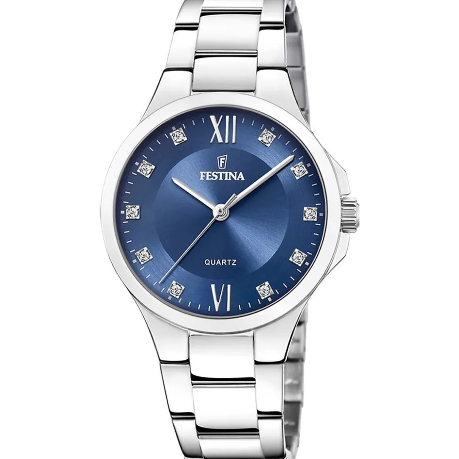 Best FESTINA Montre Mademoiselle Bleu cadran argenté fond bleu bracelet acier argenté