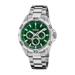 Discount FESTINA Montre Multifonctions Vert cadran argenté fond vert bracelet acier argenté