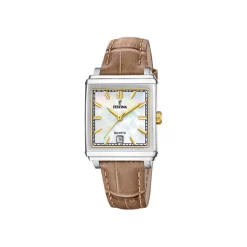 Best FESTINA Montre On The Square Nacre Blanche cadran argenté fond nacre blanche bracelet cuir de vache camel