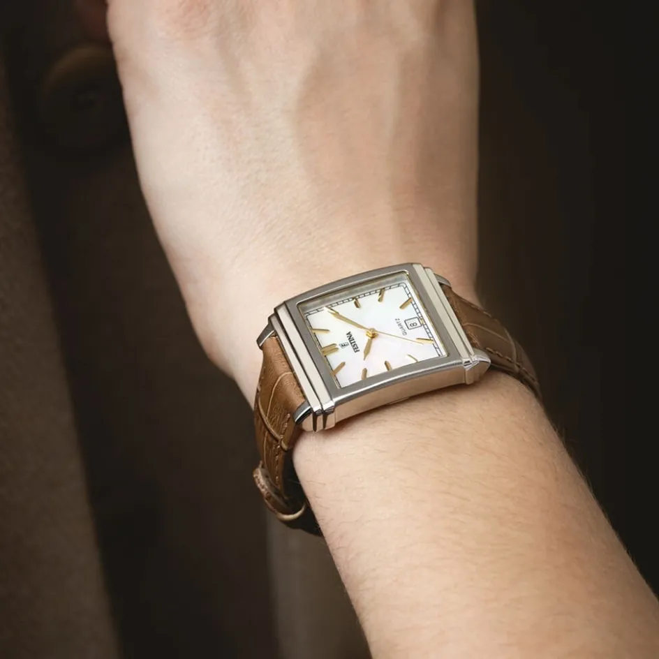 Best FESTINA Montre On The Square Nacre Blanche cadran argenté fond nacre blanche bracelet cuir de vache camel