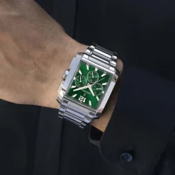 Clearance FESTINA Montre On The Square Chrono Vert cadran argenté fond vert bracelet acier argenté