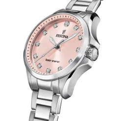 Hot FESTINA Montre Solar Energy Rose cadran argenté fond rose bracelet acier argenté