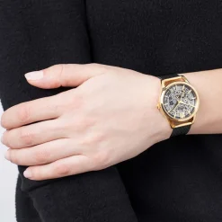 FESTINA Montre Squelette cadran doré fond doré bracelet acier noir