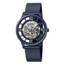 Clearance FESTINA Montre Squelette cadran bleu fond squelette bracelet acier bleu