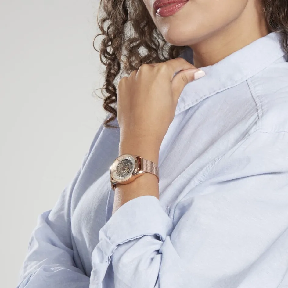 Best FESTINA Montre Squelette Blanc cadran doré rose fond blanc bracelet acier doré rose